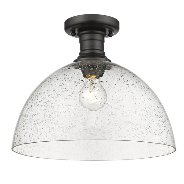 Hines Black 13-Inch One-Light Semi-Flush Mount with Seeded Glass, image 2